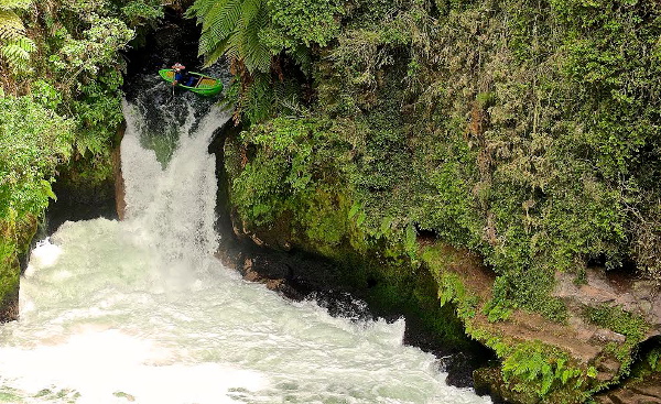 Caleb coming out of Sam's eddy on the Kaituna